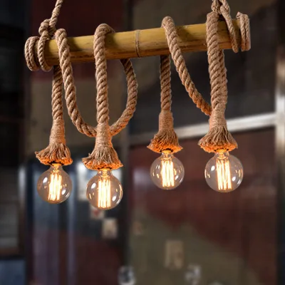 

Vintage Rope bamboo Pendant Lights Personality Loft Lights Hemp Rope for Kitchen Hanging Lamp Cafe Bar Decor Lighting Fixtures