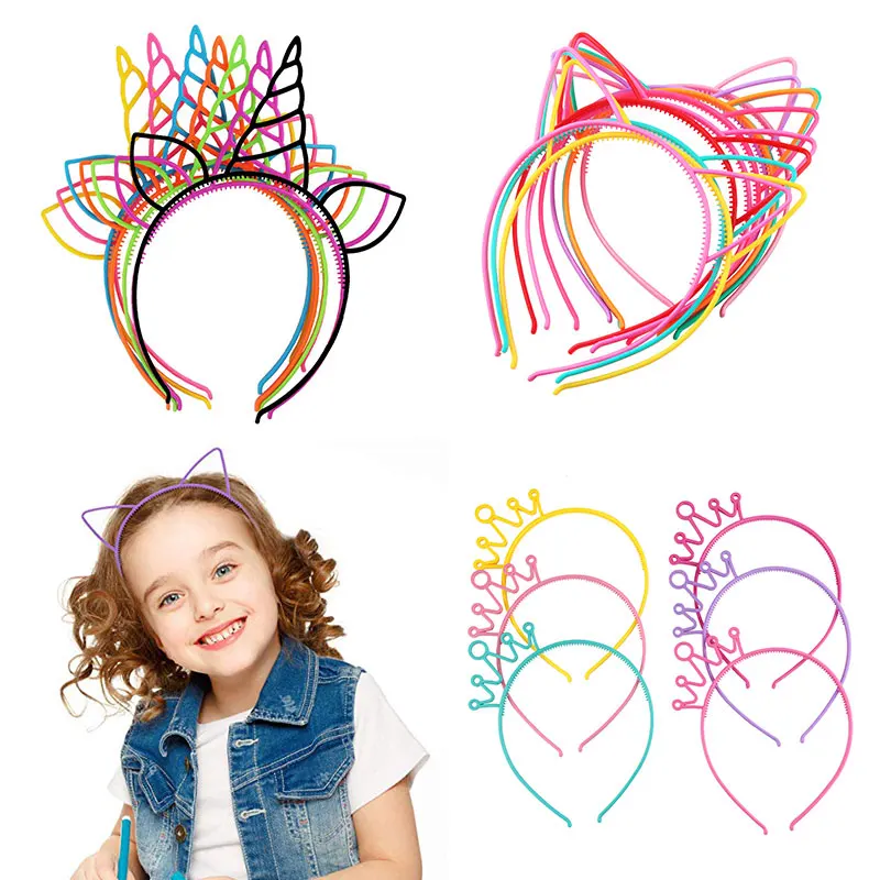 Candygirl Cute Plastic Colour Headbands Lovely Cat Ears Princess Hair Bands For Kids Hair Hoop Birthday Party Hair Accessories