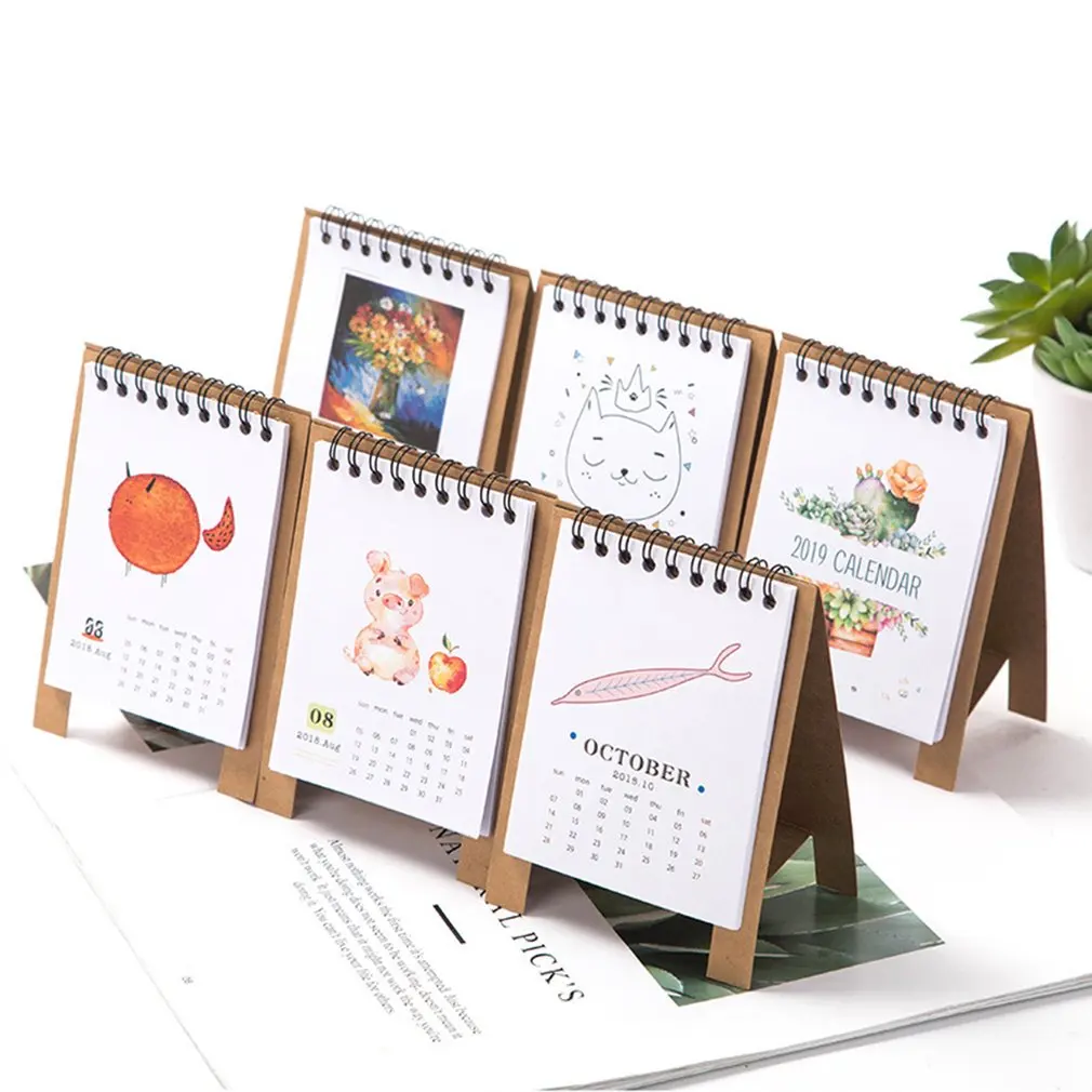 2019  Pcs/set Creative Cute Desktop Calendar Notepad Reminder Kawaii Stationery School Lunar Cute DIY Calendar Planner