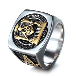 Hip Hop 1pc 316L stainless steel men's retro ring AG Masonic ring boyfriend gift Festival gifts jewelry wholesale