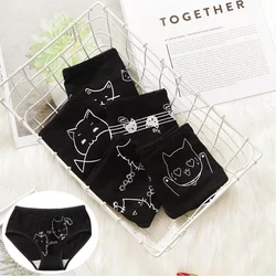 3PCS/Set Cartoon Cute Cat Panties Girls Cotton Women's Underwear Female Underpants Solid Color Plus Size Pantys Sexy Lingerie