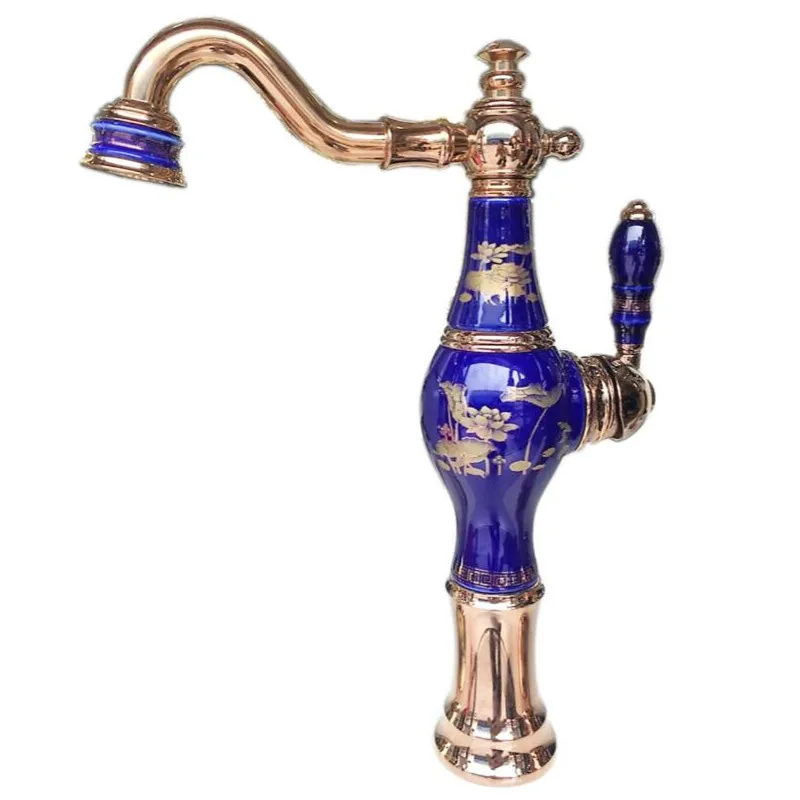 New Arrivals Top-grade Brass and Jade Basin Sink Faucet Deck Mounted Bathroom Water Tap Hot and Cold Mixer Tap Basin Faucet