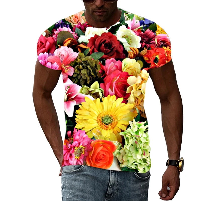 Summer Rose Flower graphic t shirts For Men and Women Fashion Casual Personality O-neck Print T-shirt 3D harajuku style Tee Top