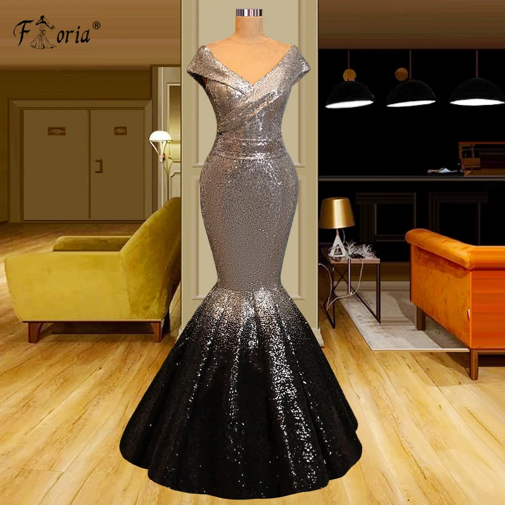 Burgundy V Neck Floor Length Prom Dress with Cap Sleeve Glittter Gradient Color Sequins Long Evening Party Gown Simple Design