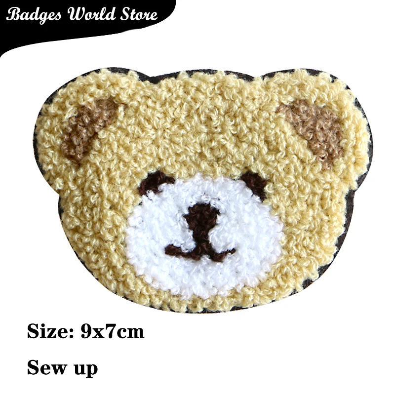 Cute Bear Panda Cat Chenille Icon Towel Embroidered Iron on Patches DIY Stripes Clothes Patchwork Sticker Badges on the Backpack
