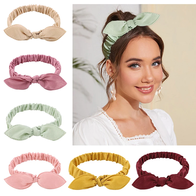 1PC Women Headband Cotton Solid Bow For Girl Rabbit Ear Hairbands Turban Knot Headband Fashion Accessoire Faixa cabelo feminino