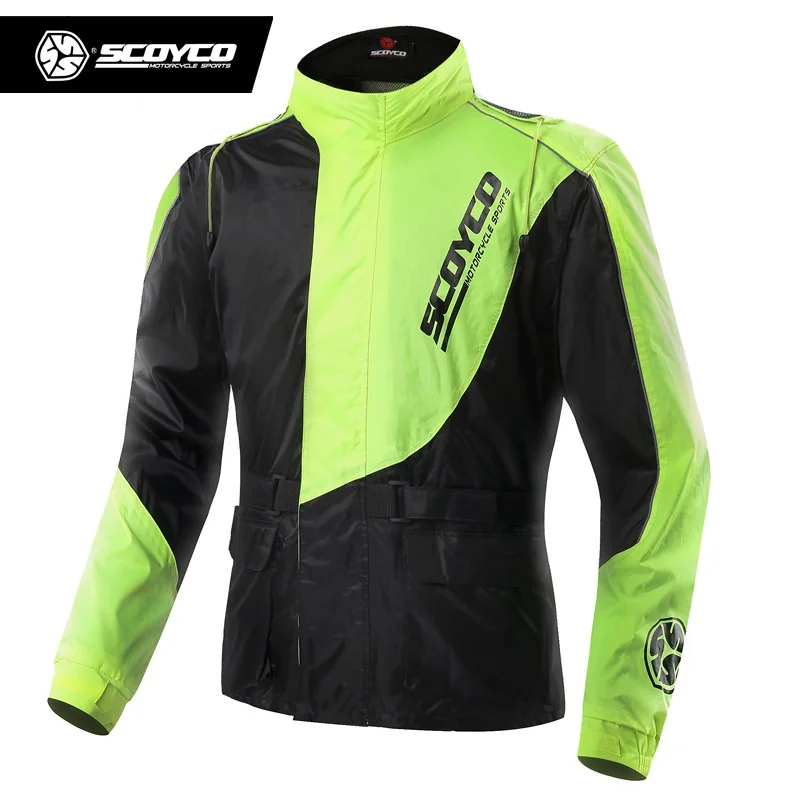 SCOYCO Motorcycle Riding Raincoat Trousers suit man Split Waterproof Motorbike Rain Jacket Pants at Night Reflective
