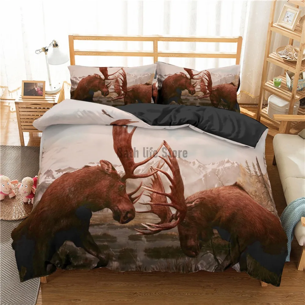 Deer Printed Duvet Cover Set Twin Full Queen King Bedding Animal Duvet Covers Double 200x200cm Soft Bedspread And Pillowcase