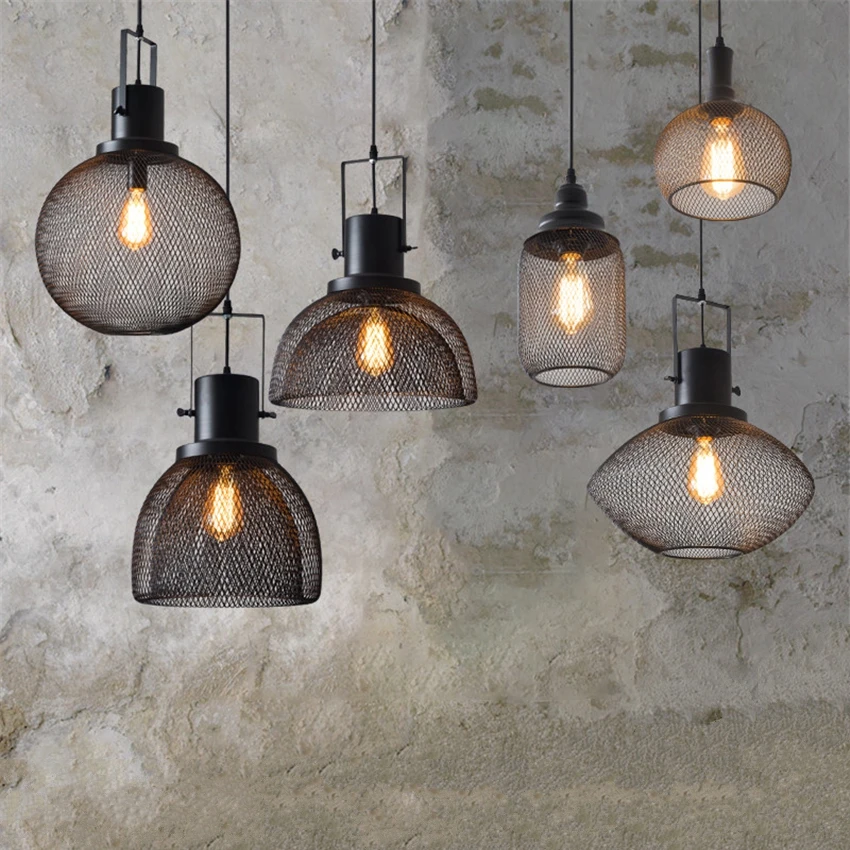 

Loft Hollow Iron Net Pendant Lights Black Industry Dining Room Restaurant Shop Living Room Warehouse Hanging Lights Lighting