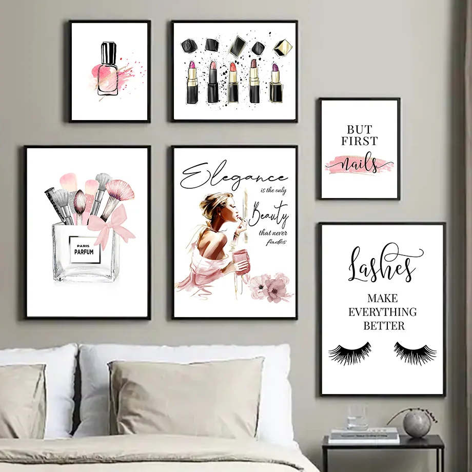 Perfume Lipstick Nail Polish Lashes Salon Wall Art Canvas Painting Nordic Posters And Prints Pictures For Living Room Home Decor