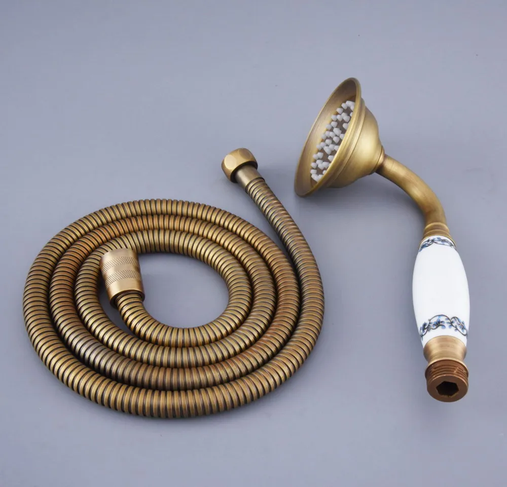 Antique Brass Ceramics Telephone Hand Held Shower Head & 1.5 m Hose Water Saving Handheld Sprayer Shower Set Nhh116