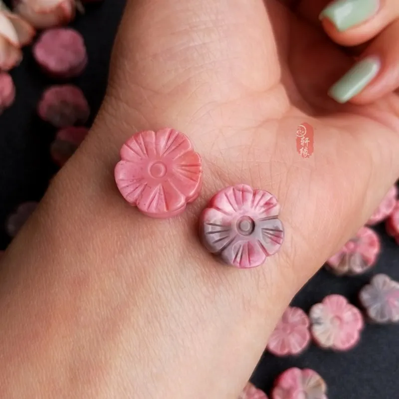 one pcs pink Rhodochrosite carved flower 14-16mm  for DIY jewelry making  loose beads  FPPJ wholesale beads nature gem stone