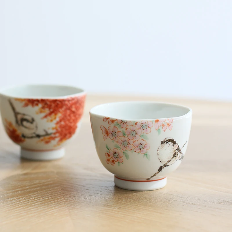 imported from Japan nakamura TaoZhiRen hand-drawn in the spring and autumn having six birds side of cup tea gift set