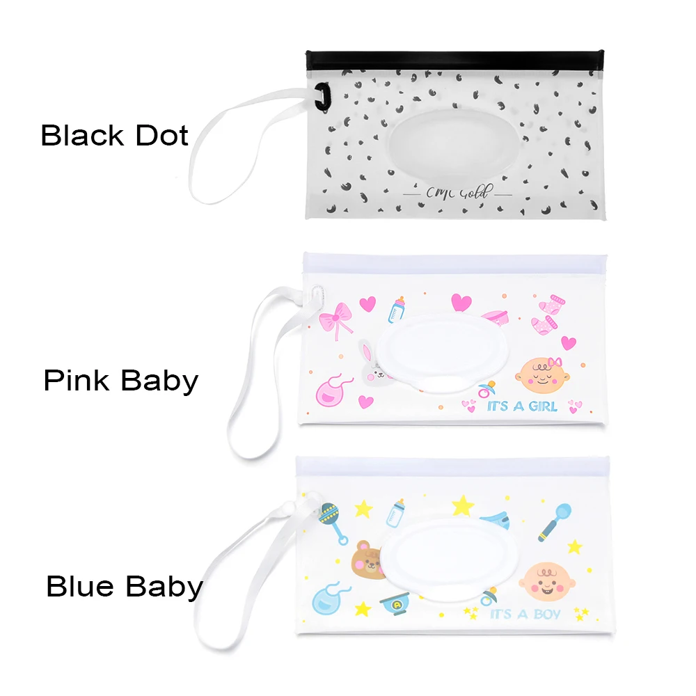 1PC Wet Wipes Bag Portable Flip Cover Snap-Strap Cosmetic Pouch Cute Baby Tissue Box Outdoor Cute Stroller Carrying Case Acces