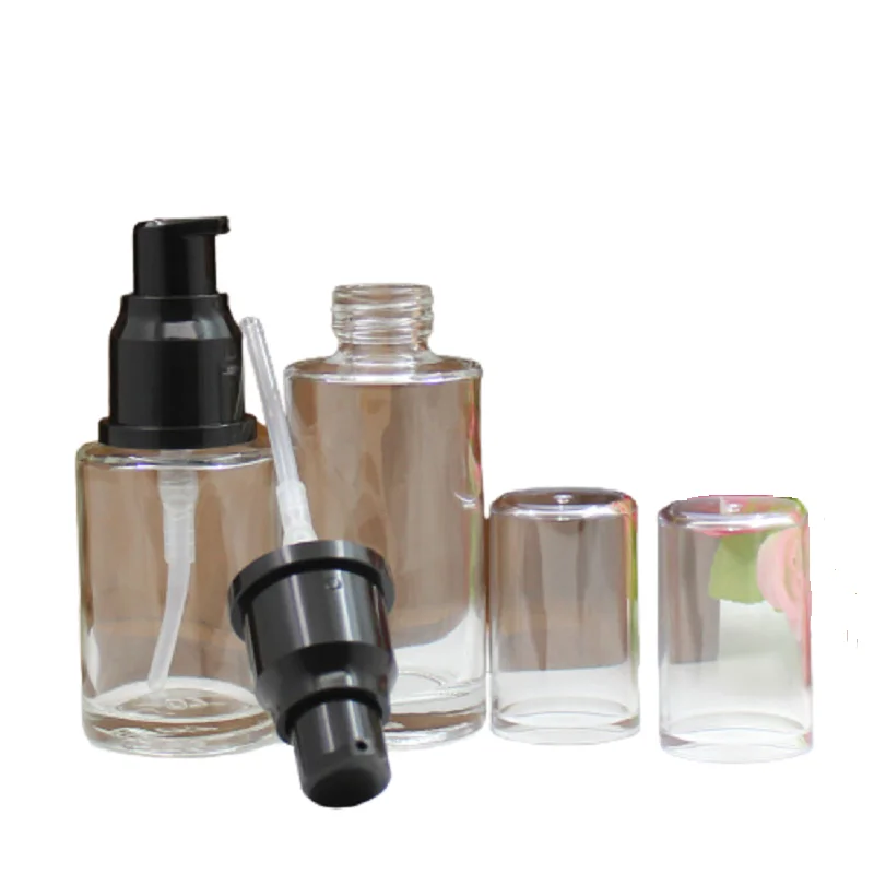 20ml 30ml 40ml 50ml 60ml 80ml Lotion Pump Bottle Transparent Skincare Cream Container Glass Liquid Essential Oil Press Bottle