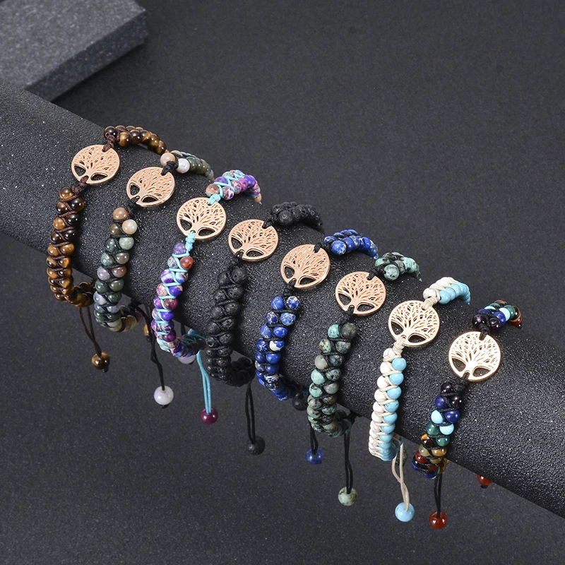Tree of Life Chakra Bracelet Yoga Healing Crystal Stone Bracelets Double Layered Braided Natural Beads Bracelets for Women Girl