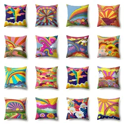 Fashion Cushion Cover Cartoon Funda Cojin Sun Sunrise Throw Pillows for Bedroom Rainbow Pillow Case Housse De Coussin Hogar 45cm
