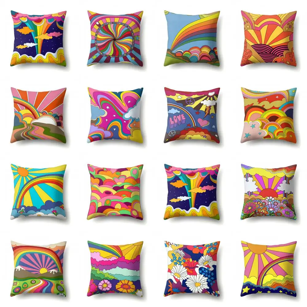 Fashion Cushion Cover Cartoon Funda Cojin Sun Sunrise Throw Pillows for Bedroom Rainbow Pillow Case Housse De Coussin Hogar 45cm