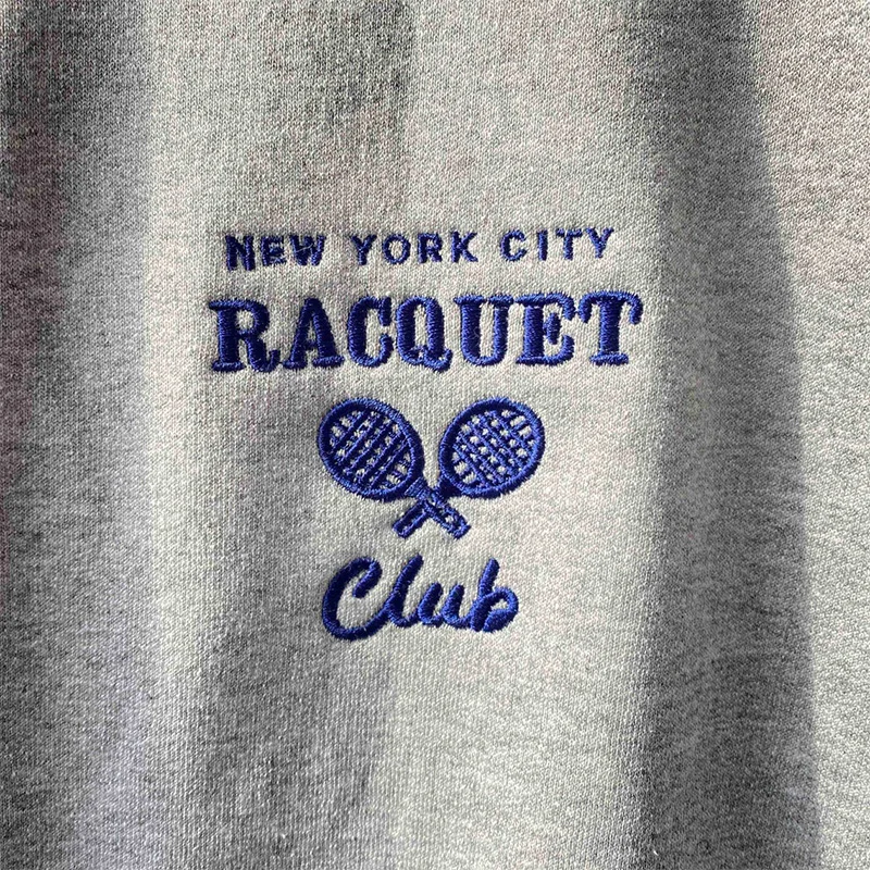 New York Recquet Club Letters Embroidery Casual Sweatshirts For Female Grey Cotton Warm Tops Loose American Fashion Pullover