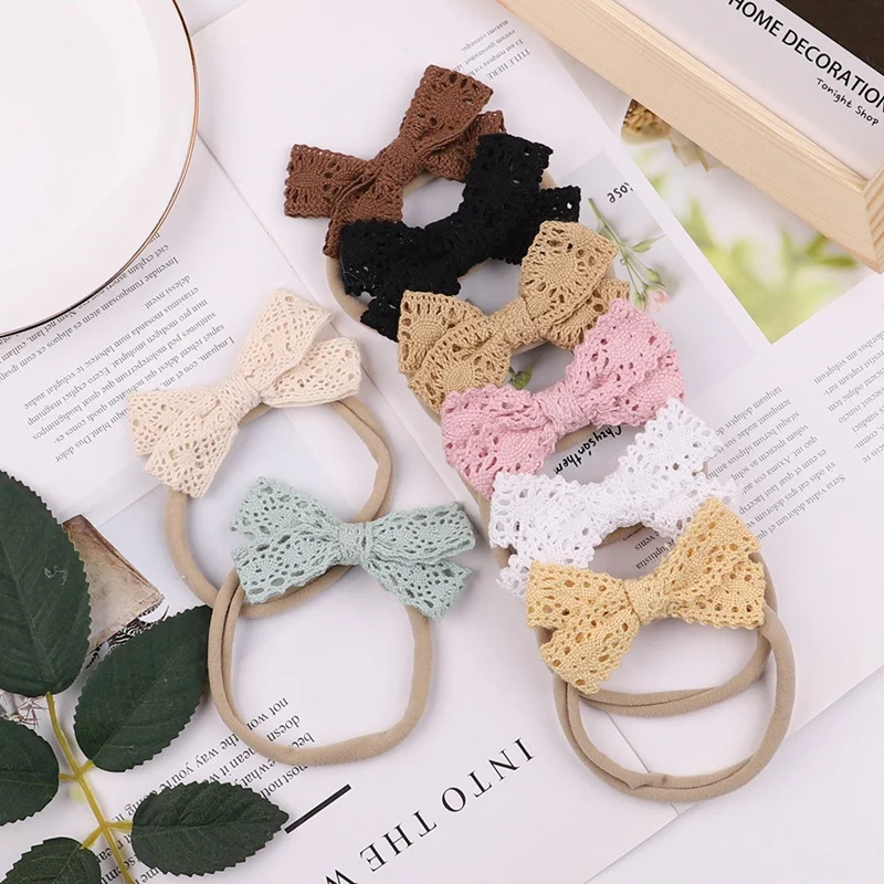 

Baby Bows Headband for Girls Hair Accessories Set Newborn Lace Hairbands Infant Elastic Nylon Band Children Headwear Wholesale