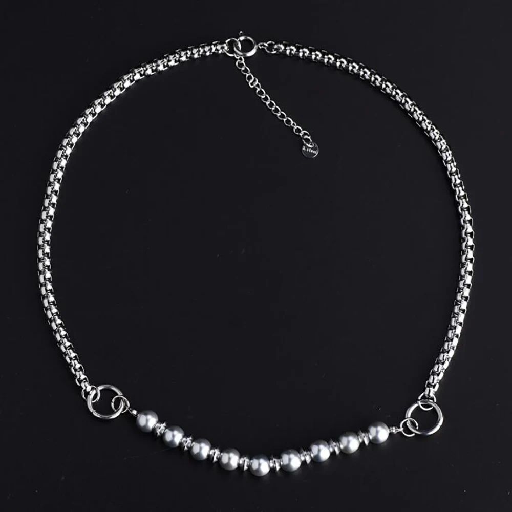 Roestvrijstalen Hiphop Street Dance Kettingschakel Parel Ronde Cirkel Hanger Ketting Mode Vrouwen Sieraden Cadeau Voor Hem