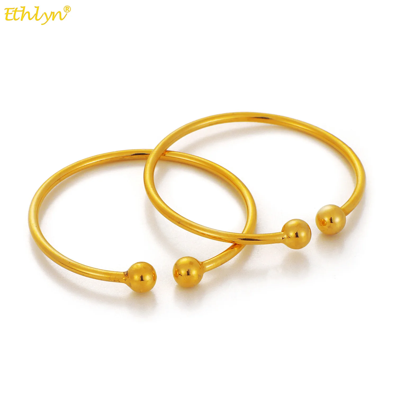 Ethlyn 2Pcs/Lot  Baby Jewelry Gold Color Beads Small Bracelets Bangles for Kids/ Baby /Boys/Girls Birthday Jewelry Gift MY108