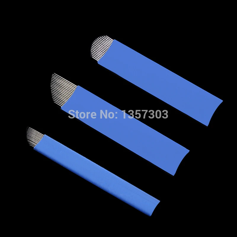 50pcs Blue 0.20mm Microblading Needles for Tattoo Lamina Tebori 7 9 11 12 14 Flex Blades U Shape Permanent Makeup Needle Blade