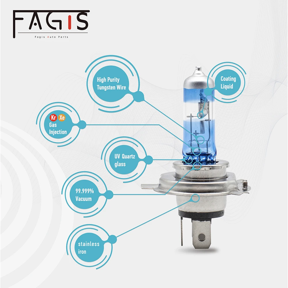 Fagis US Marca 2 pz H4 HB2 P43T 9003 Blu 12 V 60/55 W Super Bright Bianco Auto Faro Lampadina Lampada Trasparente Auto Alogena