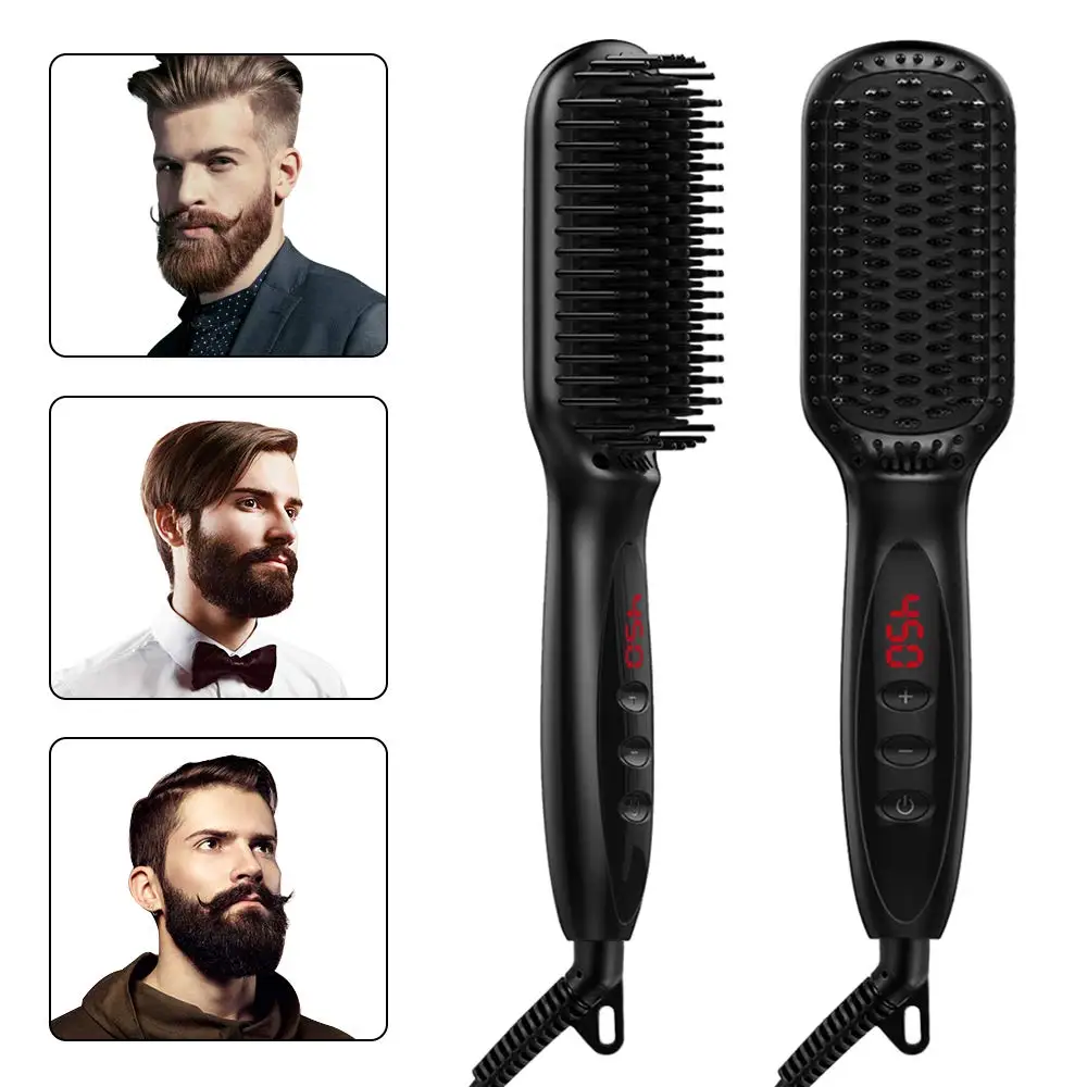 Hair Straightener Hot Comb 230℃ Anti-Scalding Hair Brush Ceramic Heating Lcd Display Dual Voltage Silent Beard Straightener Iron