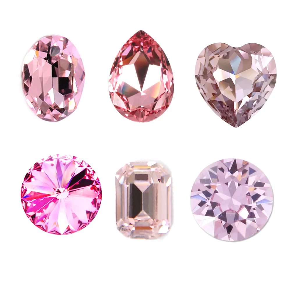 New Different Shapes Diy Beads Light Rose Shine Glass Crystal Pointback Rhinestone Glue on STrass for Craft jewels Decoration