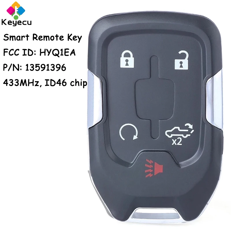 

KEYECU Smart Remote Control Key With 5 Buttons 433MHz ID46 Chip for GMC Sierra 1500 2500 3500 2019 2020 2021 Fob HYQ1EA 13591396