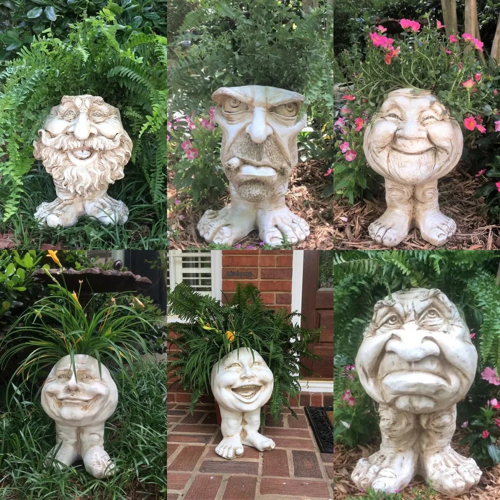 Muggly De Gezicht Standbeeld Planter Grappige Muggle Gezicht Sculptuur Grappige Uitdrukking Outdoor Bloempot Tuin Decoratie