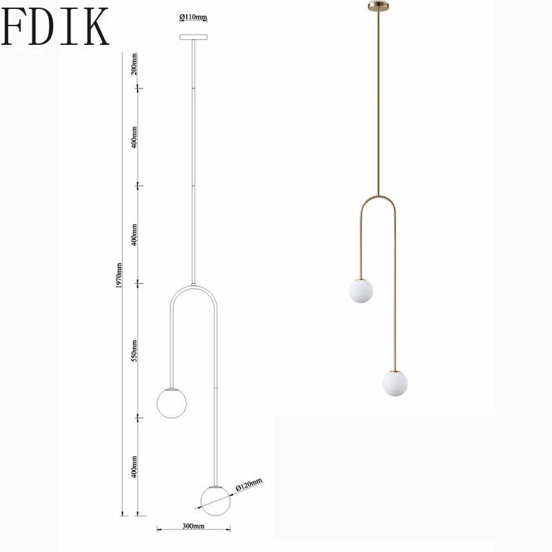 Nordic Double Heads Pendant Lamp Geometric Hanging Lights for Bedroom Bedside Wrough Iron Decorative Glass Lamps Led Luminaires