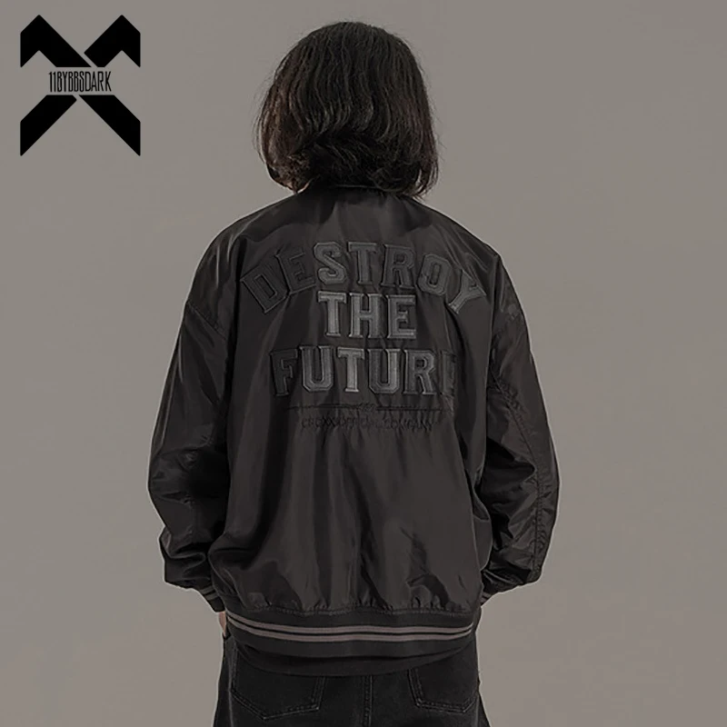 

11 BYBB'S DARK Baseball Jackets Coat Men Tactical Bomber Jackets Windbreaker Letters Techwear Black Hip Hop Coats WB533