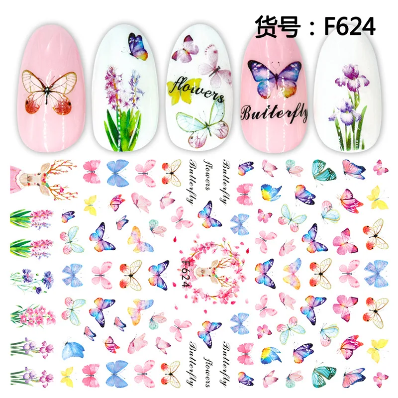 Morixi-pegatinas de Arte de uñas, hojas geométricas, planta, corazón, mariposa, animales, láminas ultrafinas, calcomanías para uñas, WG072