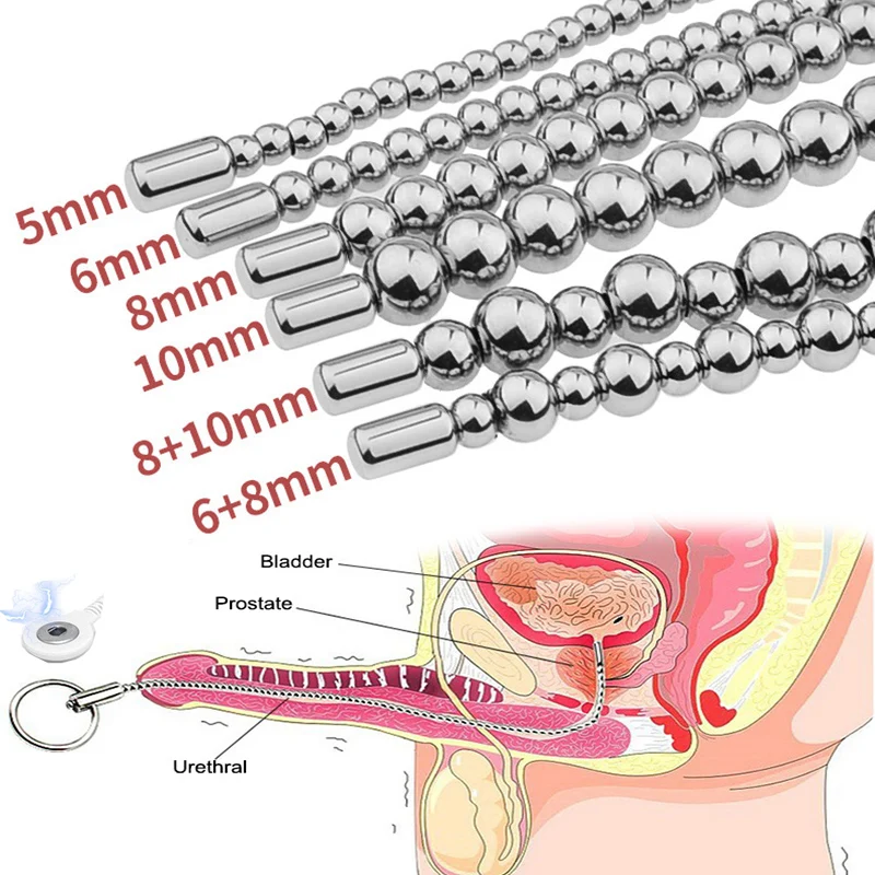 Male Penis Beads Electric Shock Urethral Dilator Stainless Steel Prostate Massager BDSM Masturbation Sex Toys for Men