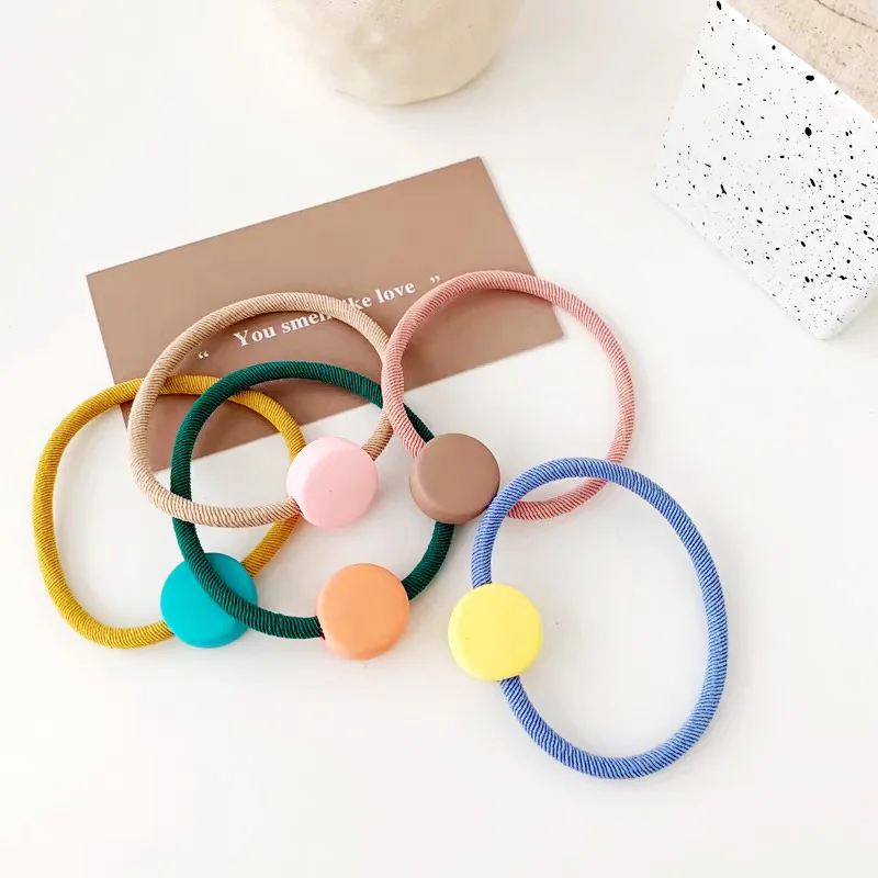 Cute Girl Candy Color Round Geometry Hair Rope Simple Hair Elastic Hair Rubber Bands Women Ponytail Holders Kids Accessories