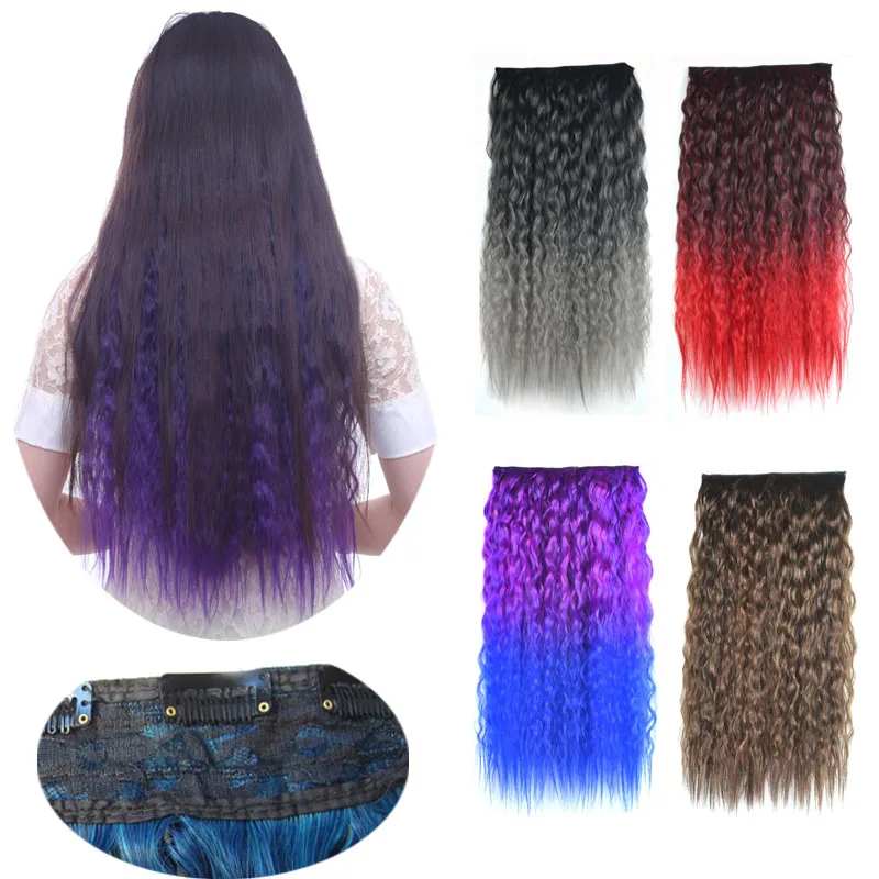 Synthetic Hair Extension Clip in One Piece Kinky Curly Long Hairpieces New Black Ombre Color Optional Easy Wear