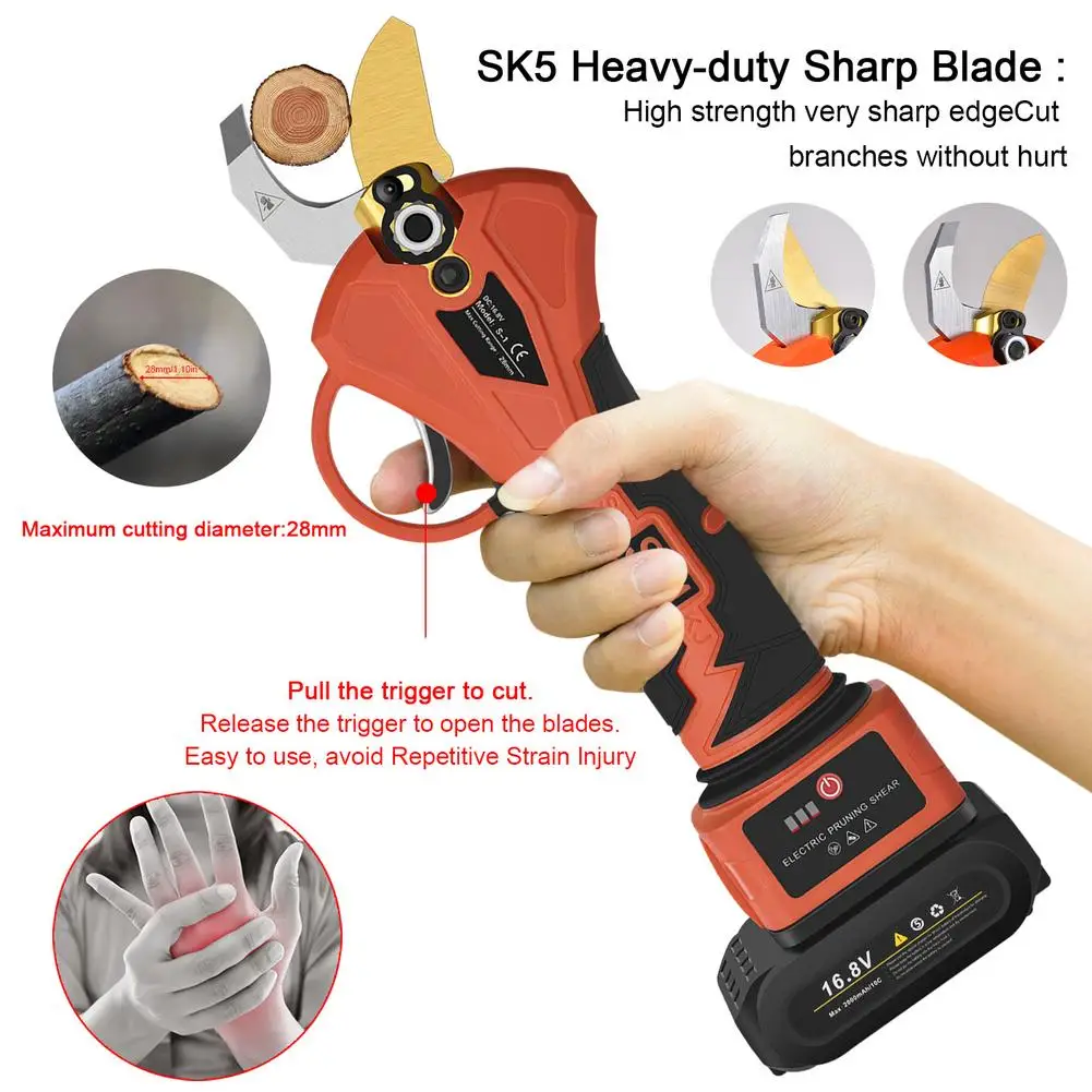 SK5 Titanium Plated Gold Cutter Wireless Electric Pruning Shears Lithium-ion Pruning Shear Tree Pruning Tree Branches Cutter