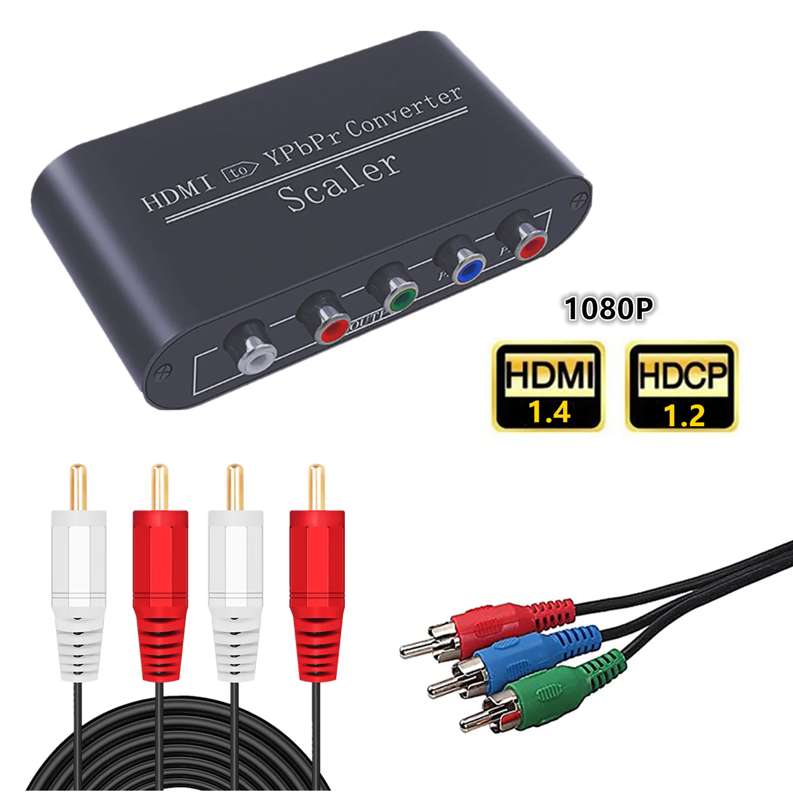 1080P HDMI to Component Video Converter HDMI to YpbPr RGB 5RCA Adapter with Scaler Function With Power Adapter 3RCA  Audio Cable