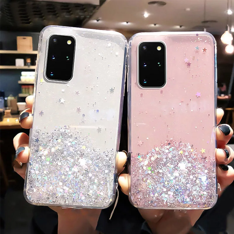 

Gradient Glitter Stars Clear Case For Samsung S20 Ultra S10e S10 S9 S8 Plus A51 Shockproof Soft Epoxy Phone Back Cover