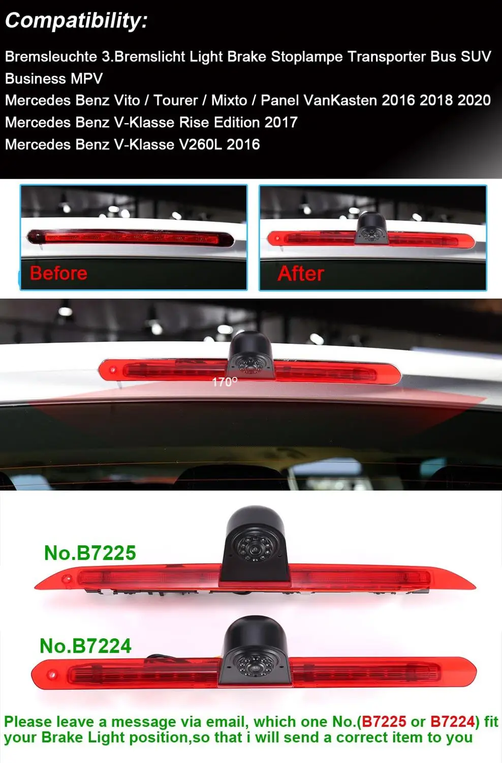 HD Car rear view backup camera for Mercedes Benz vito touere mixto panel vanlasten Rise v260L bremsleuchte 2016-2020