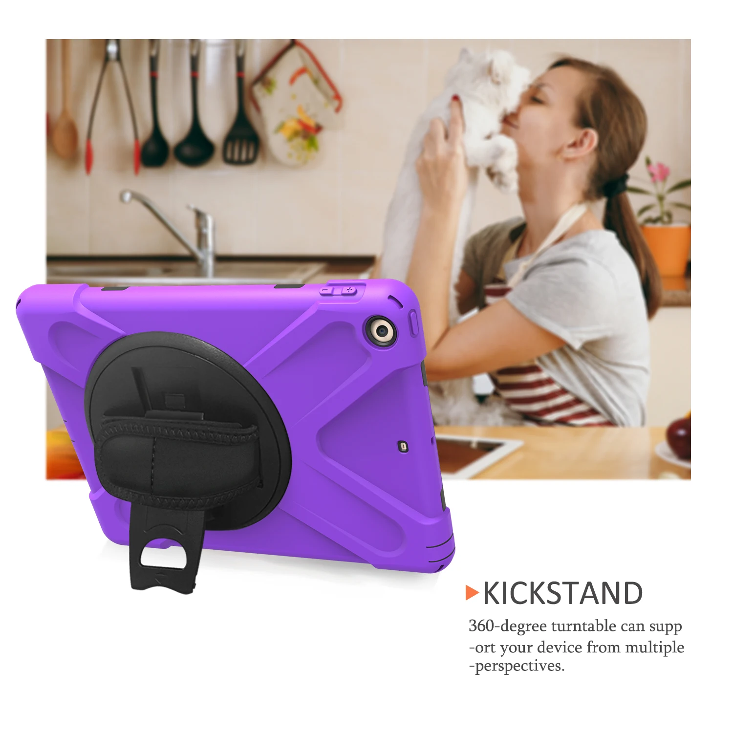 Case For iPad 6(A1566,A1567)/iPad Air 2, Heavy Duty Kids Protector Hard Cover Rotating kickstand / Hand bracel +Shoulder Strap