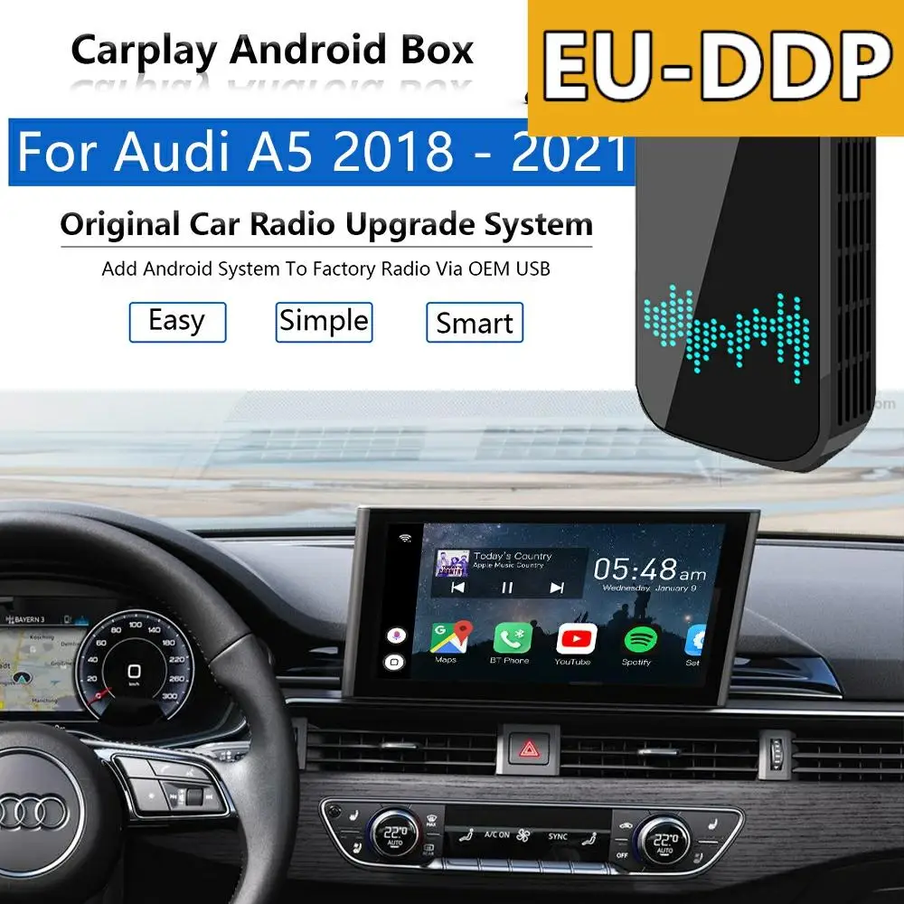 Radio Carplay upgrade Android For Audi A5 2018 - 2021 Apple Wireless CP Box Car Multimedia Player Wifi Mirror Link Auto Audio