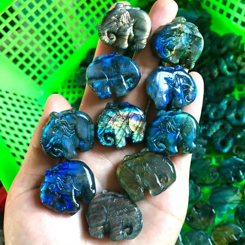 

Labradorite Carved Elephant Natural Stones Quartz Crystals Healing Gemstones Decoration