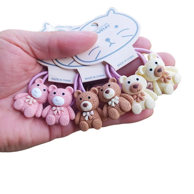 2PCS Cute Cartoon Bear Kids Elastic Hair Bands Children Hair Ties Girls Hair Accessories Baby Headdress