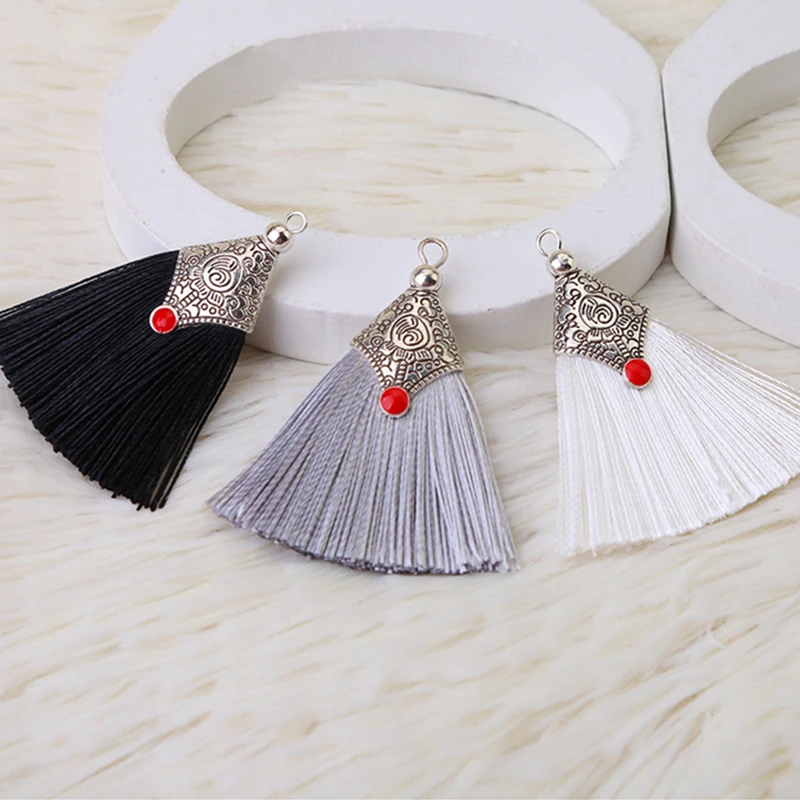 2-10Pcs Metal Caps Silk Tassel Fringe Pendant DIY Crafts Material Color Tassels Trim Curtains Decor Earrings Jewelry Components