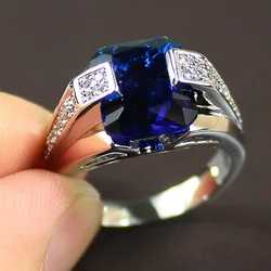Huitan Luxury Deep Blue Solitaire Rings for Women Engagement Wedding Noble Female Finger Ring Gift Timeless Classic Jewelry
