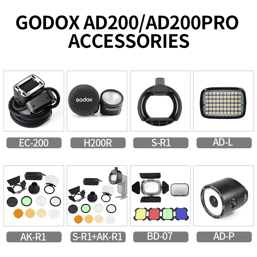 Godox S-R1 AK-R1 BD-07 H200R EC-200 AD-P AD-L Flash Speedlight Adapter,Barn Door,Snoot,Color Filter Reflector For AD200 PRO