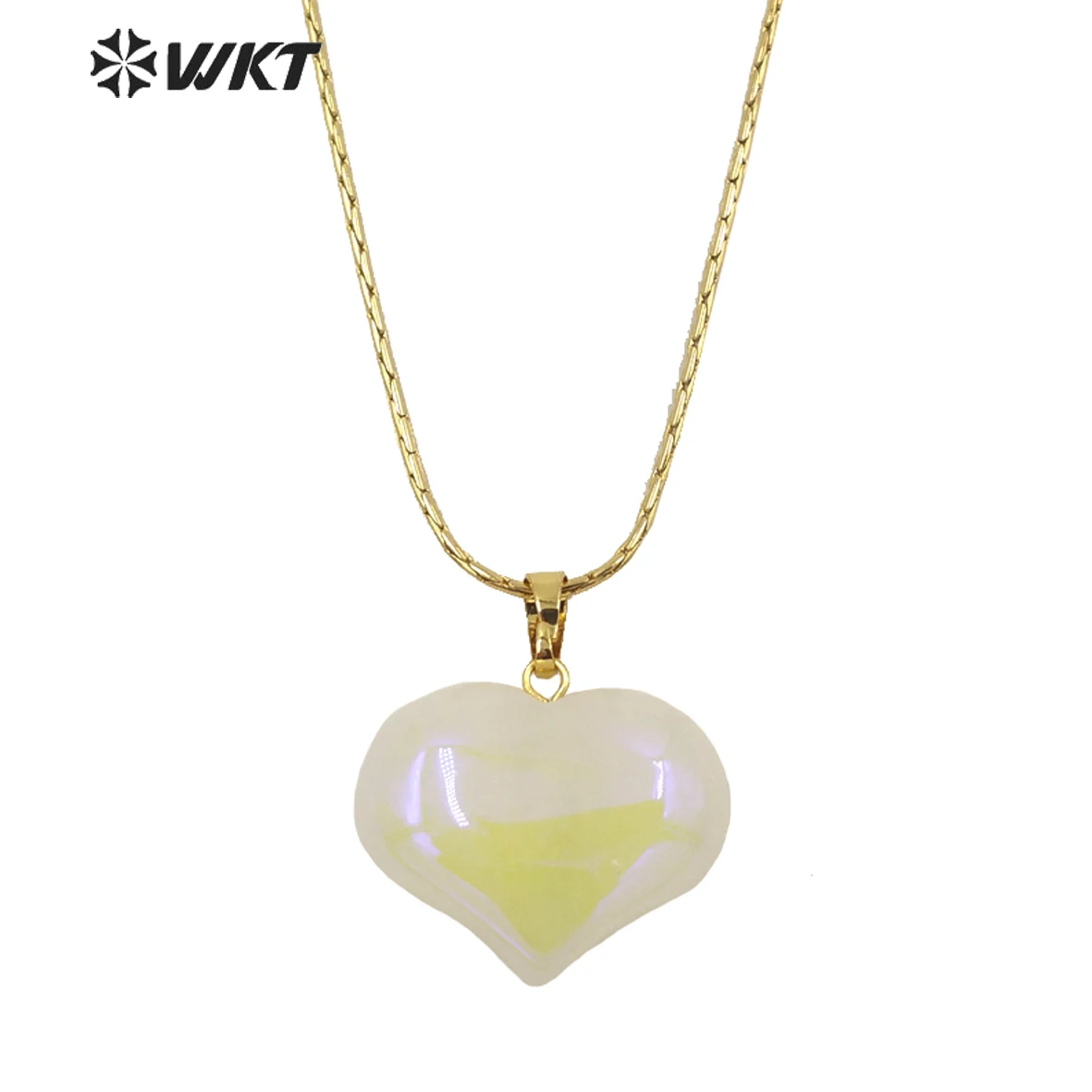 WT-N1336 WKT Lovely Heart Shape Shiny Crystal with Arua Pendant Necklace Natural Stones Aura Quarzt Jewelry Lover Necklace